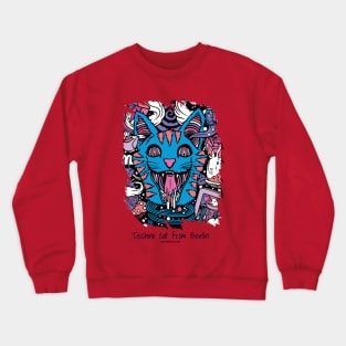 Techno cat from Berlin - Catsondrugs.com - rave, edm, festival, techno, trippy, music, 90s rave, psychedelic, party, trance, rave music, rave krispies, rave flyer Crewneck Sweatshirt